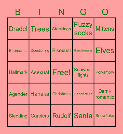 Holiday LGBT Bingo Card