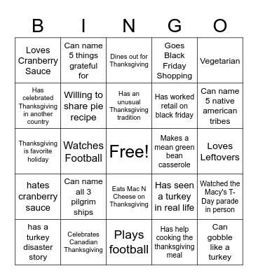 Thanksgiving BiNGO Card