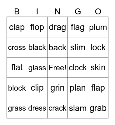 CL, PL, FL, BL, GL, GR, DR, CR BINGO Review! Bingo Card