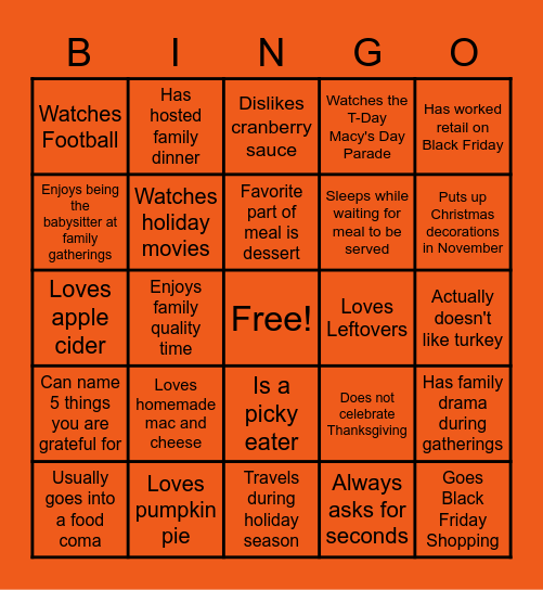 TEAMSGIVING Bingo Card