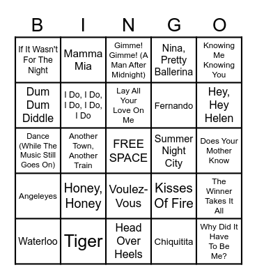 ABBA Bingo Card
