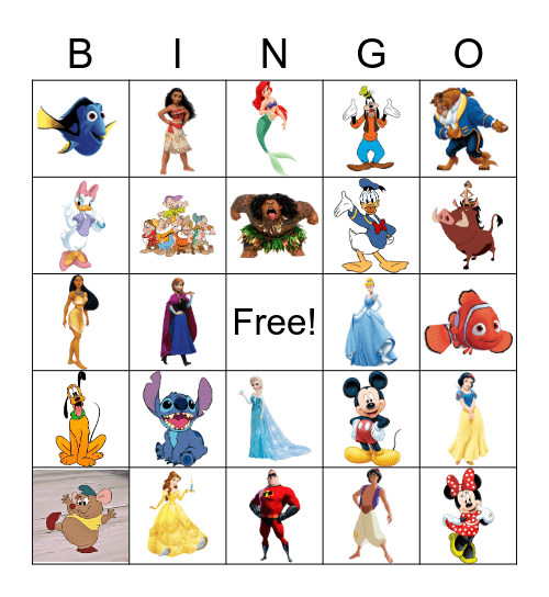 Disney Characters Bingo Card