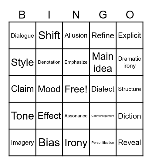 Academic Vocabulary Bingo Card