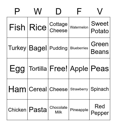 MyPlate BINGO Card