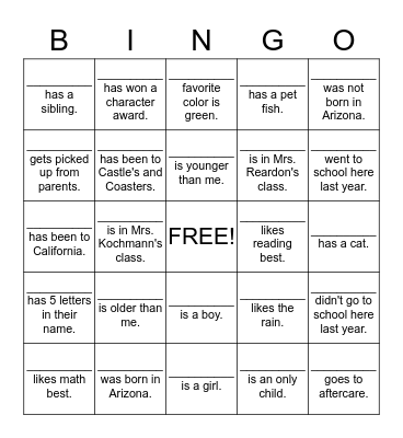 Getting to Know Each Other Bingo Card