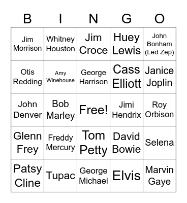 Dead Artists Bingo Card