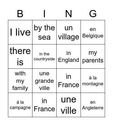 Où habites-tu? Bingo Card