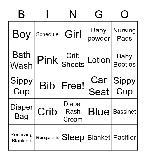 Holly's Baby Shower Bingo Card
