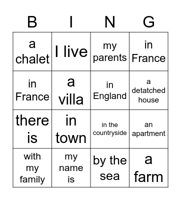 Où habites-tu? Bingo Card