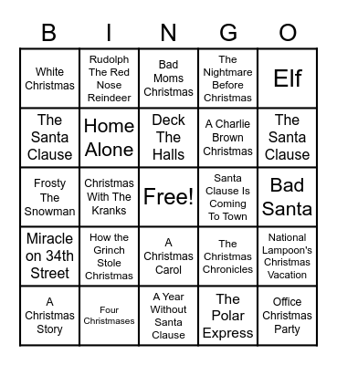 CHRISTMAS MOVIE BINGO Card