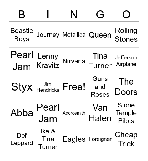 R & R Classics/Legends Bingo Card