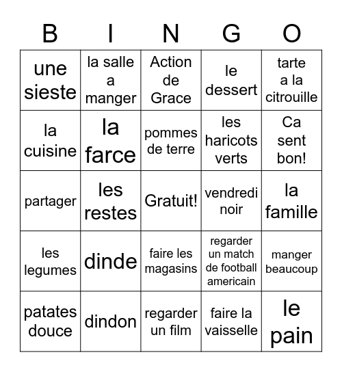 L'Action de Grace! Bingo Card