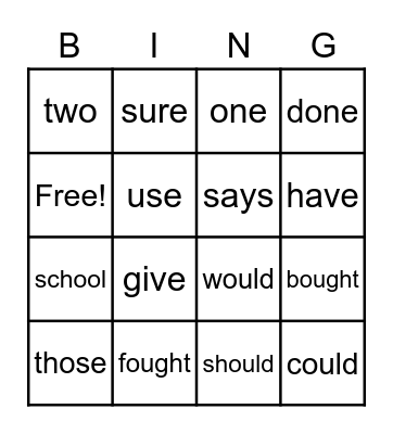 Heart Word Bingo Card