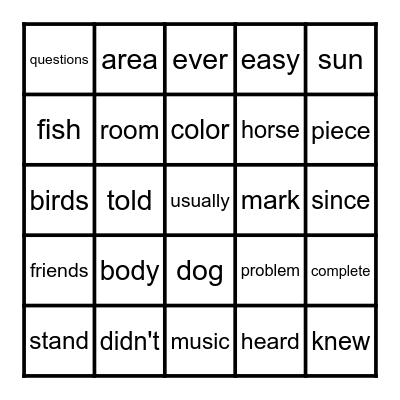 FRY WORD BINGO 301-325 Bingo Card