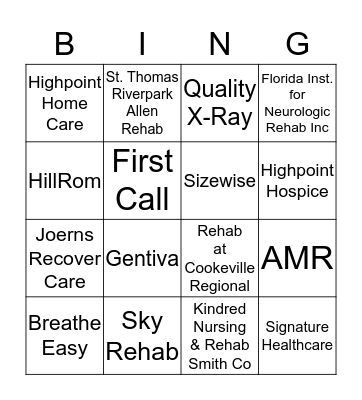 Vendor Bingo - 2015 Bingo Card