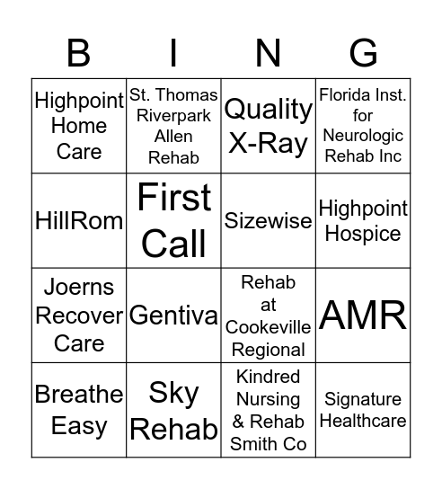 Vendor Bingo - 2015 Bingo Card