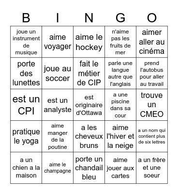 Le BINGO des amitiés! Bingo Card