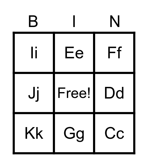 Alphabet A-J Bingo Card