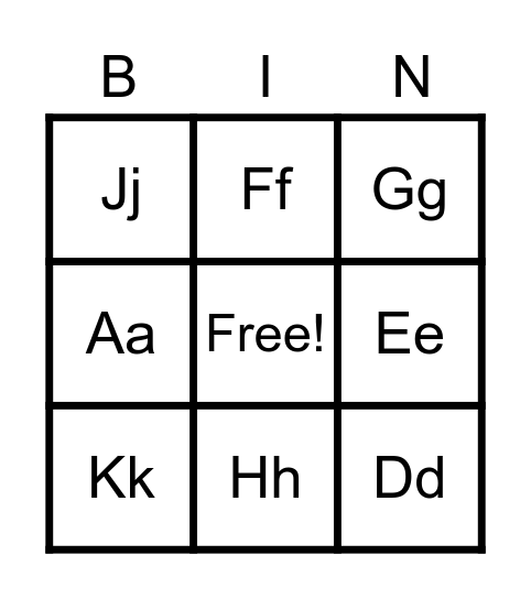 Alphabet A-J Bingo Card