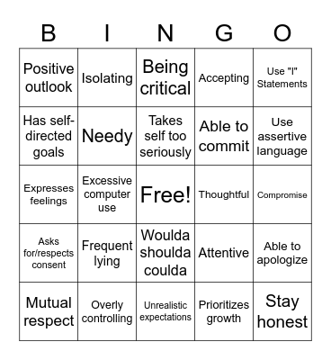 Healthy Boundaries Bingo Card