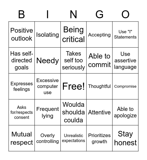 Healthy Boundaries Bingo Card