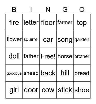 Nouns 11.16.22 Bingo Card