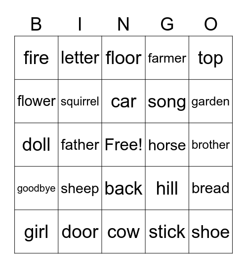 Nouns 11.16.22 Bingo Card