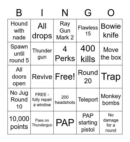 BO3 Kino Bingo Card