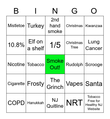 Great American Smoke Out Holiday Bingo Card