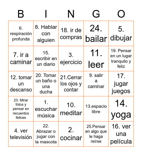 Estrategias de afrontamiento Bingo Card