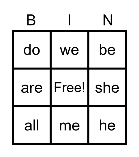 Tricky Words Set 1 Bingo Card