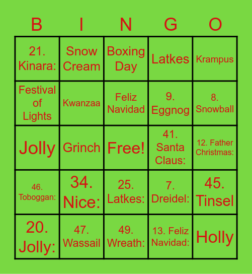PLAN 2022 Holiday Bingo Card