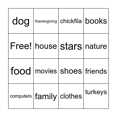 Thanksgiving Bingo Card