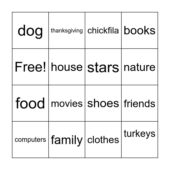 Thanksgiving Bingo Card