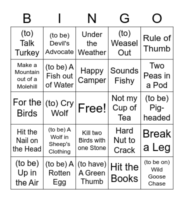 Discover America: American Idioms Bingo Card