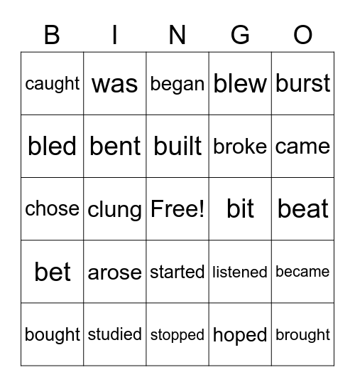 Verb Bingo Card