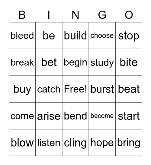 Verb Bingo Card