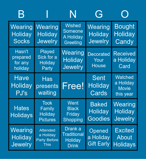 Holiday Fun Bingo Card