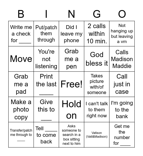 Bill Bingo Card