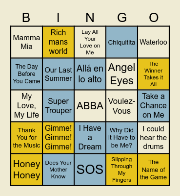 ABBA Bingo Card