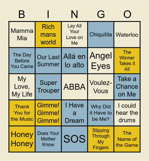ABBA Bingo Card