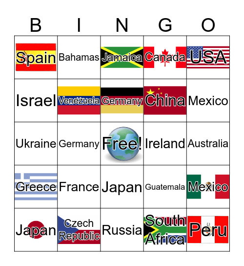 Around the World Bingo Card