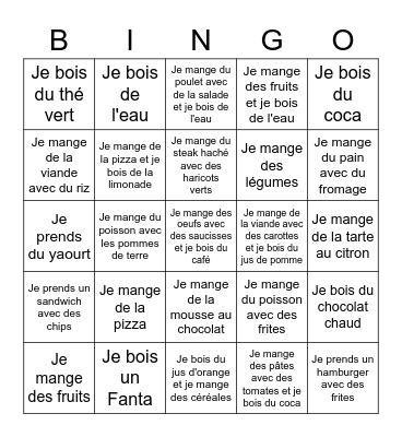 La Nourriture Bingo Card