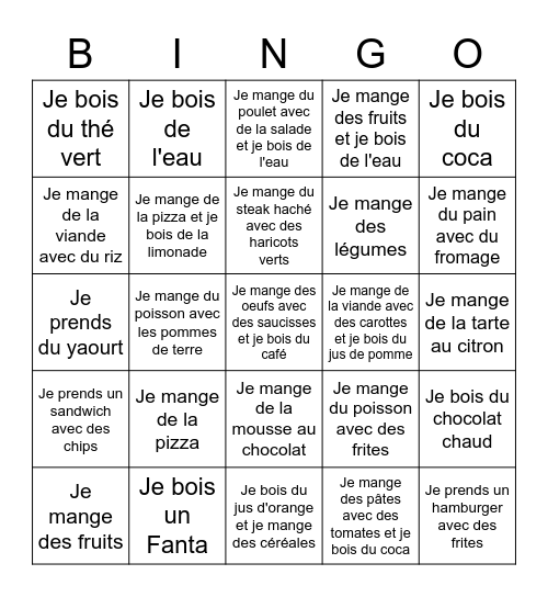 La Nourriture Bingo Card