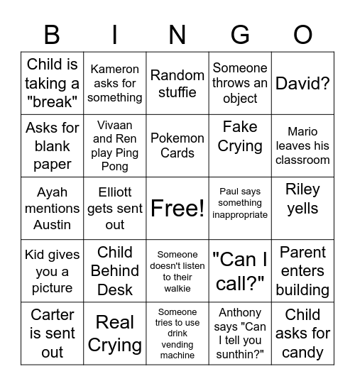 Kirkland Bingo Card