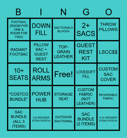 BUILD VALUE BINGO Card