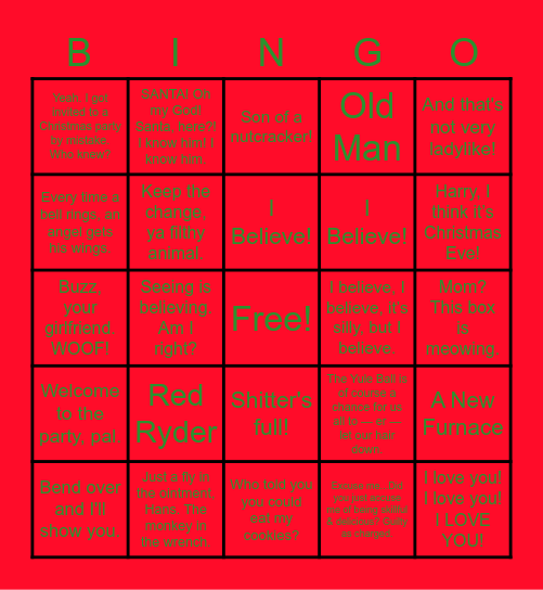 Christmas Movie Quotes Bingo Card