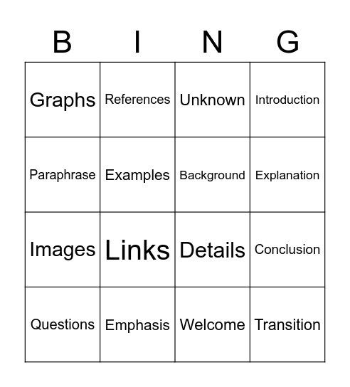 Presentation Bingo Card