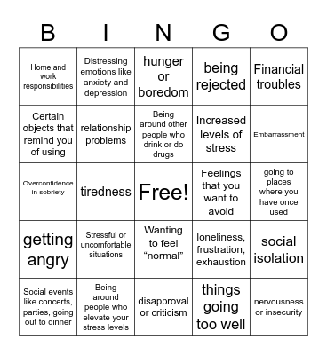 Triggers Bingo Card