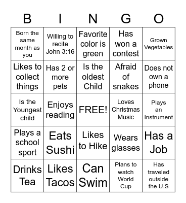 People Bingo Card